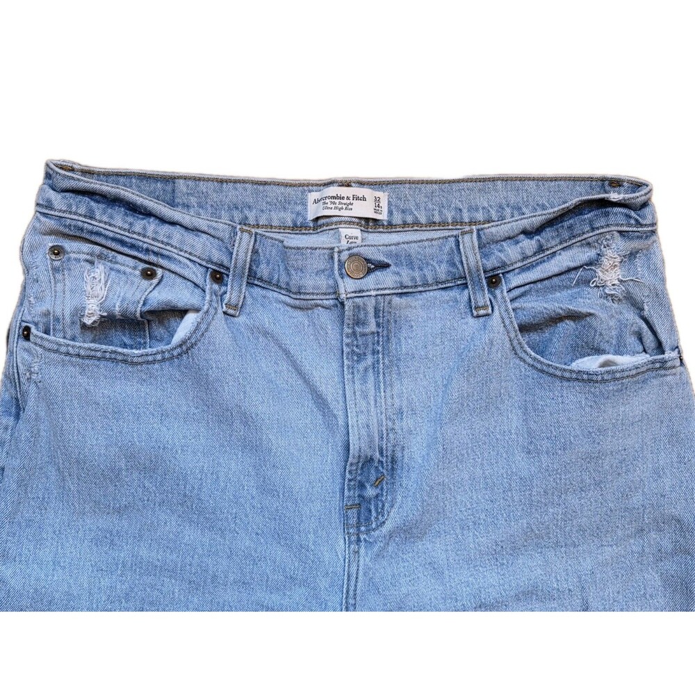 Abercrombie & Fitch 90s Straight Jeans 32x27 Ultra High Rise Curve Love Distress - Picture 4 of 10